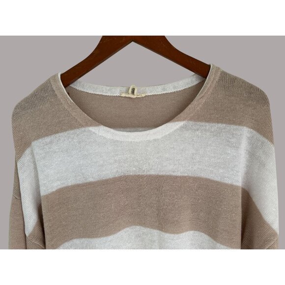 Eileen Fisher XL Organic Linen Knit Sweater Top Beige & White Striped Relaxed Fi - Picture 4 of 11